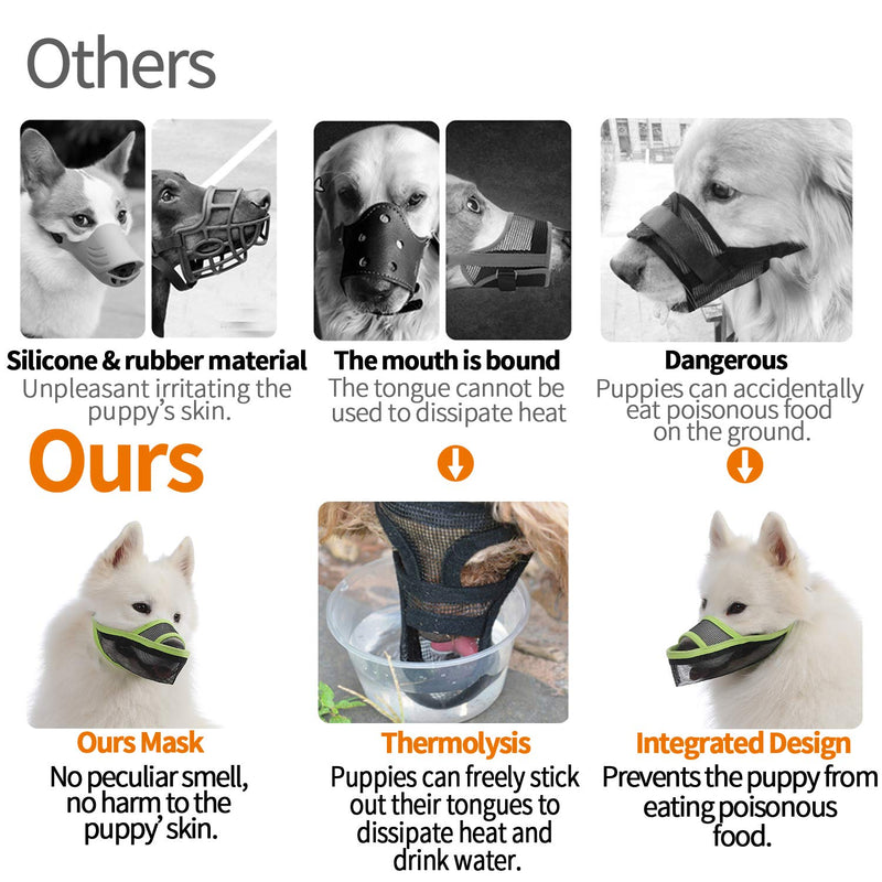 TANDD Dog Muzzle for Small Medium Large Dogs, Air Mesh Breathable and Drinkable Pet Muzzle for Anti-Biting Anti-Barking Licking XS Green - PawsPlanet Australia