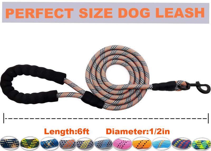 Mycicy Chew Proof Dog Lead,6 Foot Durable Dog Rope Lead for Large Dogs with Unique Pattern and Strong Sturdy Comfortable Handle 1/2"*6ft Silver/orange - PawsPlanet Australia