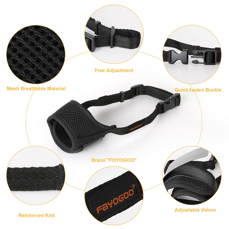 FAYOGOO Dog Muzzle for Small Medium Large Dogs, Dog Muzzles for Biting Barking and Chewing Puppy Muzzle Nylon Soft Mesh Breathable Adjustable Loop Muzzle Anti-Dropping Black - PawsPlanet Australia