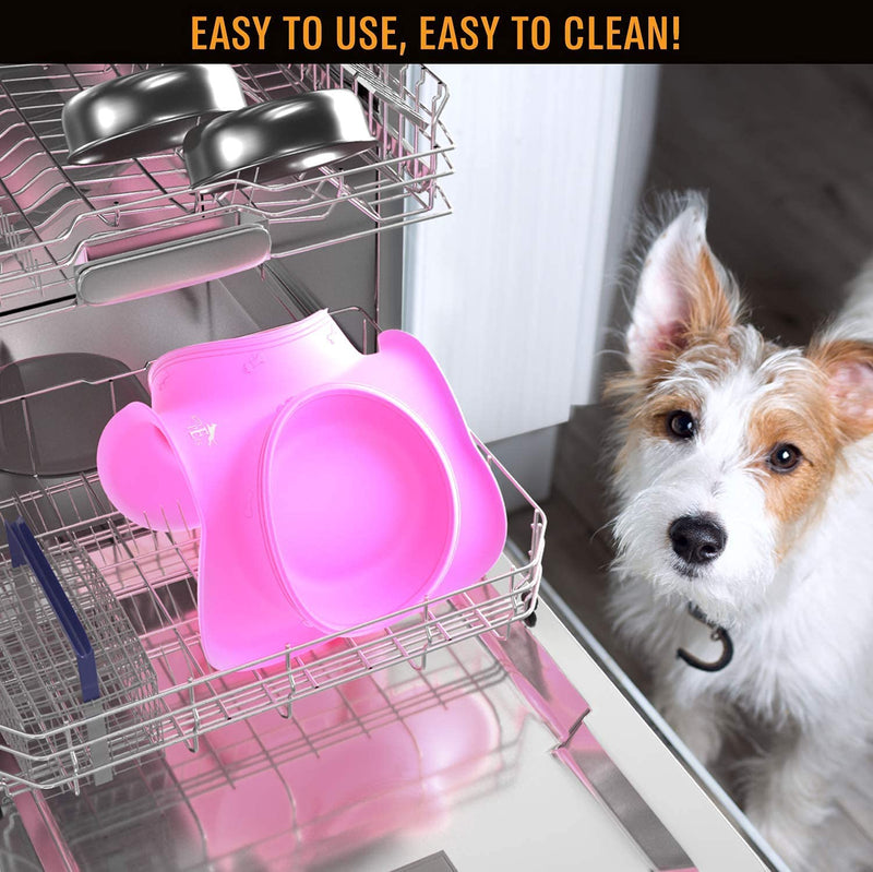 Active Pets Dog Bowl Set, Stainless Steel No Spill Mess-Proof Food & Water Dog Food Bowls with Skid Resistant Silicone Mat, Dog Bowls Small Size Dog, Medium, & Large, Pet Puppy Bowls & Dog Dishes 6½ oz each Happy Pink - PawsPlanet Australia