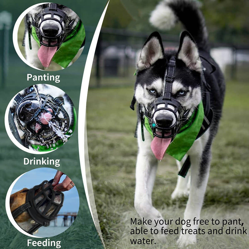 BARKLESS Dog Muzzle, Silicone Basket Muzzle for Small Medium Large Dogs, Soft Cage Muzzle Prevent Biting and Chewing, Allows Drinking Panting, Suitable for German Shepherd Labrador 2 (Snout 7.5-9.5") Black - PawsPlanet Australia
