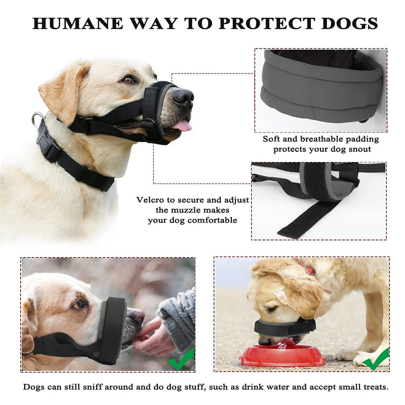 BARKLESS Dog Muzzle, Soft Padded Comfy Muzzle for Biting and Chewing, Adjustable Muzzle for Small, Medium, Large Dogs Corgi Labrador, Allows Drinking and Panting S Black - PawsPlanet Australia