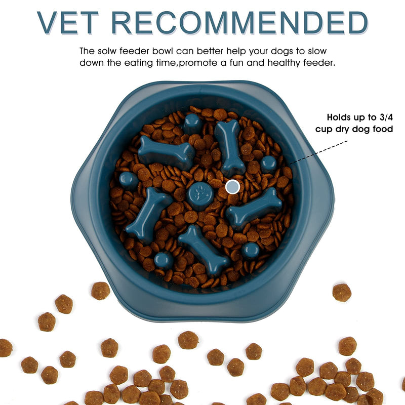 DPOEGTS Slow Feeder Dog Bowl, Puzzle Dog Food Bowl Anti-Gulping Interactive Dog Bowl and Water Dog Bowl for Small/Medium Sized Dogs Bone-Blue - PawsPlanet Australia