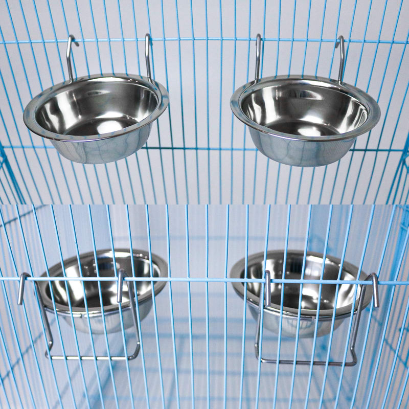 2 Pack Bird Feeder Birds Bowls Stainless Steel Dishes Coop Cups with Wire Hook, Parrot Feeding Dish Cups Food Water Bowls with Bird Food Holder and Rattan Ball for Finches Lovebirds (Set 1) 1 Count (Pack of 1) - PawsPlanet Australia