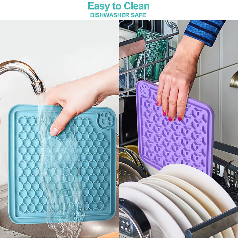 LUKITO Lick Mat for Dogs & Cats 2 Pack with Pet Food Spoon, Slow Feeder & Non-Slip Design, Pet Calming Dog Licking Mat Anxiety Relief Dog Cat Training, Lick Pad Perfect for Yogurt, Peanut Butter - PawsPlanet Australia