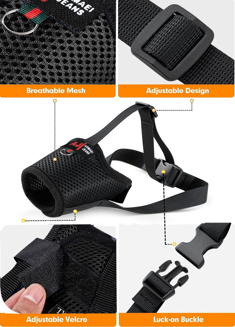 Mengbei tribe Dog Muzzle for Small Medium Large Dogs,Prevent Biting Barking Soft Muzzle for Dogs,Nylon Mesh Dog Muzzle Adjustable Loop Muzzle Anti-Dropping Black - PawsPlanet Australia