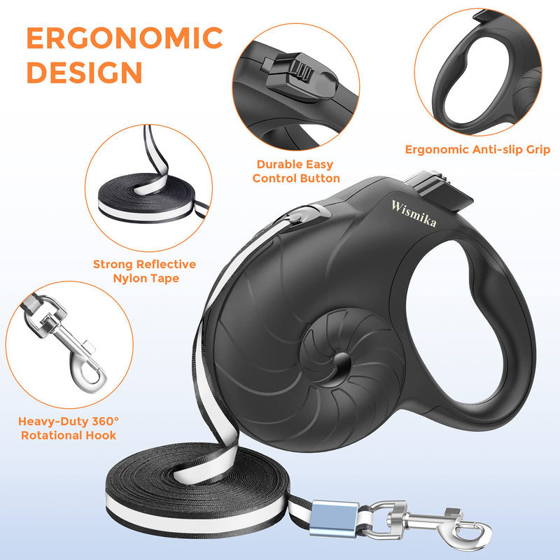 Retractable Dog Leash, 360° Tangle-Free Heavy Duty Retractable Leash with Anti-Slip Handle, 16 ft Strong Nylon Tape for Medium/Small Dogs up to 55lbs, One Button Lock & Release - PawsPlanet Australia