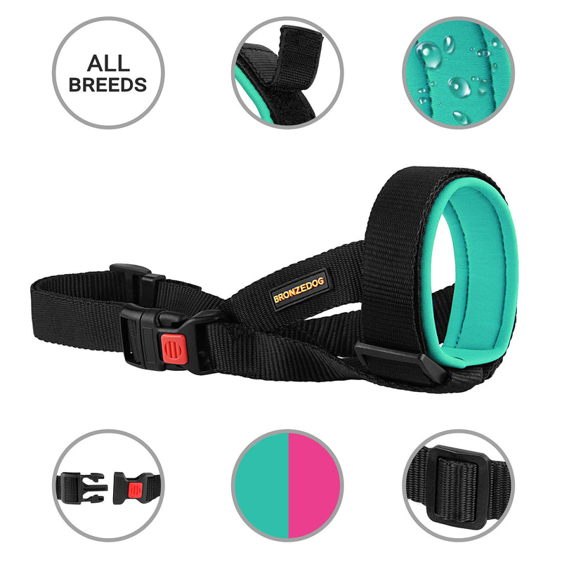 BRONZEDOG Soft Padded Dog Muzzle Adjustable Neoprene Comfort Bitting Chewing Pet Muzzles for Small Medium Large Dogs Puppy (Large, Snout Strap 9"-12", Mint Green) - PawsPlanet Australia