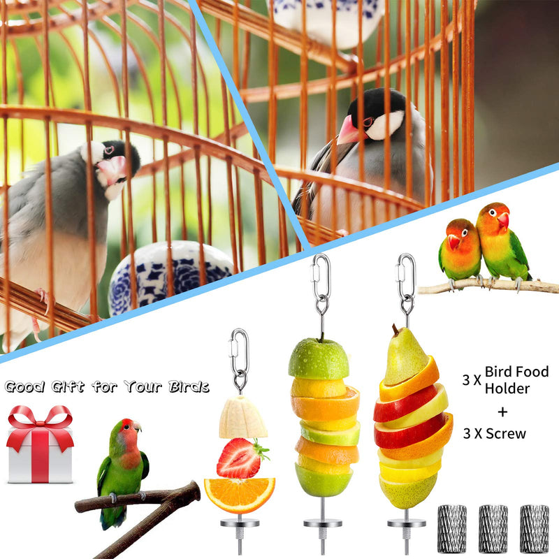 Bird Food Holder, Bird Feeder Toy, Stainless Steel Small Animal Fruit Vegetable Stick Skewer, Foraging Hanging Food Feeding Treating Tool for Parrots Cockatoo Cockatiel Cage 3Pcs - PawsPlanet Australia