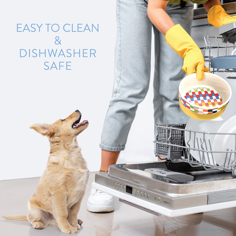 Now House for Pets by Jonathan Adler Duo Dog Bowl, Cute Ceramic Dog Food Bowl from Now House by Jonathan Adler for Water or Food, Available in Multiple Sizes Small Bargello - PawsPlanet Australia