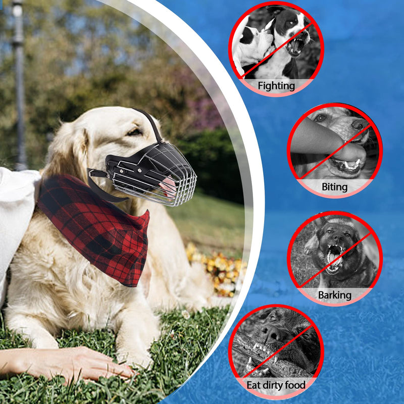 HOHOMETIC Dog Muzzle, German Shepherd Metal Wire Basket Muzzle for Large Dogs Breeds, Prevents Biting Barking and Chewing, with Adjustable Soft Leather Straps and Dog Bandana - PawsPlanet Australia