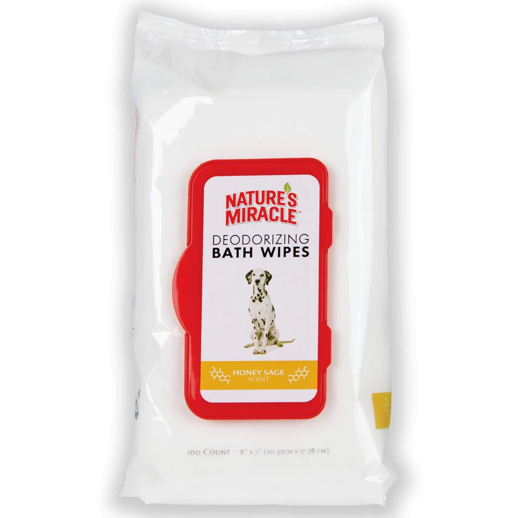 [Australia] - Nature's Miracle Deodorizing Bath Wipes for Dogs 100-Count Honey Sage 