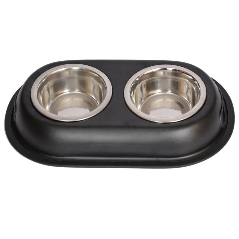 [Australia] - Iconic Pet 4-Cup Color Splash Stainless Steel Double Diner for Dog/Cat Black 