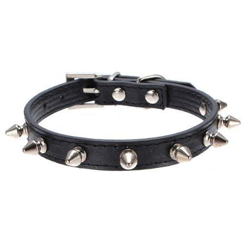 [Australia] - Dog Kingdom Pu Leather One Row Studded Spiked Adjustable Dog Collar XS Black 