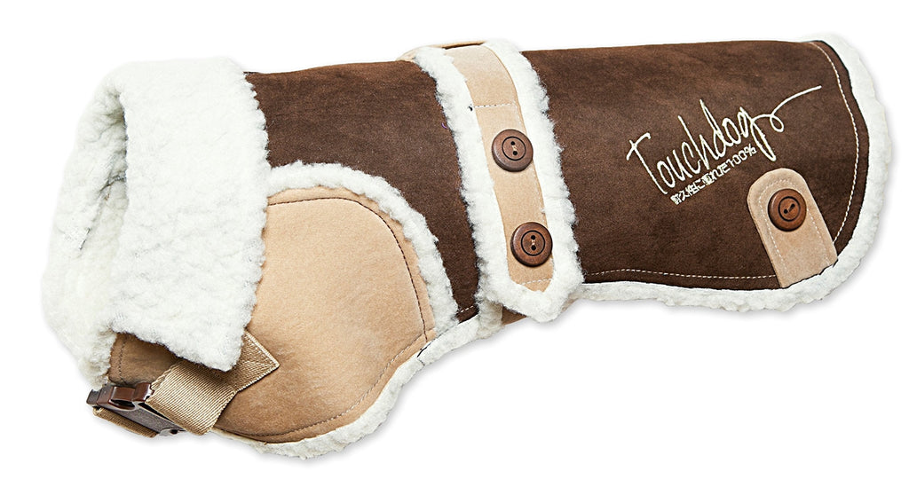 [Australia] - touchdog Original Sherpa-Bark Designer Fashion-Forward Dog Coat Dark Choco Brown, Light Sand Brown Small 