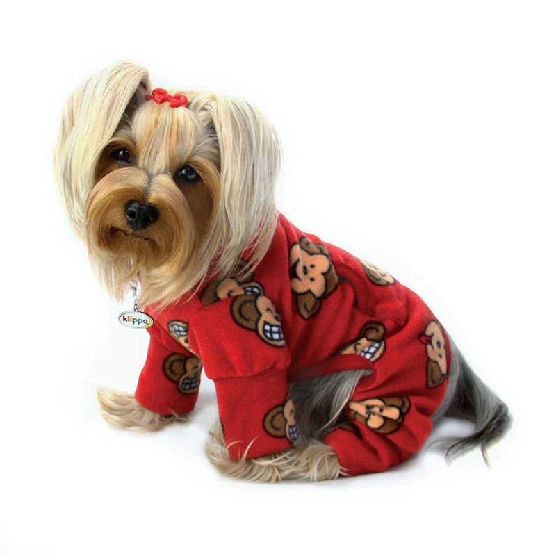 Klippo Dog/Puppy Silly Monkey Fleece Turtleneck Pajamas/Bodysuit/Loungewear/Coverall/Jumper/Romper for Small Breeds - Burgundy X-LARGE - PawsPlanet Australia
