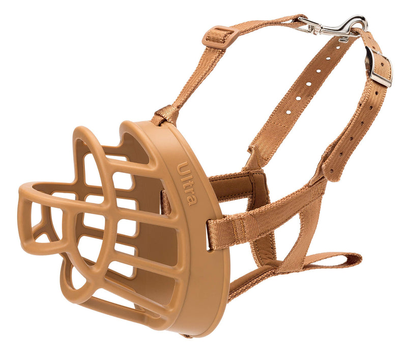 Baskerville Ultra Dog Muzzle Dogs, Prevents Chewing and Biting, Basket Allows Panting and Drinking-Comfortable, Humane, Adjustable, Lightweight, Durable, 6 Sizes, Black/Tan 2 - Westie Tan - PawsPlanet Australia