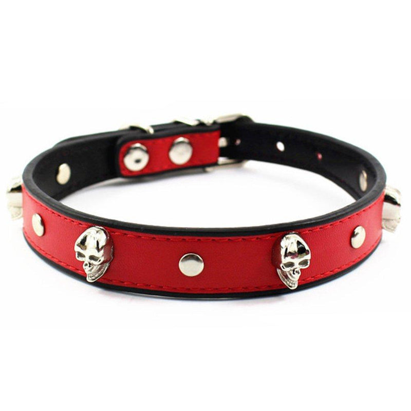 [Australia] - JIngwy Colorful Personalized Design Skull/Rivet/Star Puppies Cats Collar 9 Colors Optional Red/Yellow/Black/Brown/Pink/Green/Orange/Rose red/Blue S Red (Skull) 