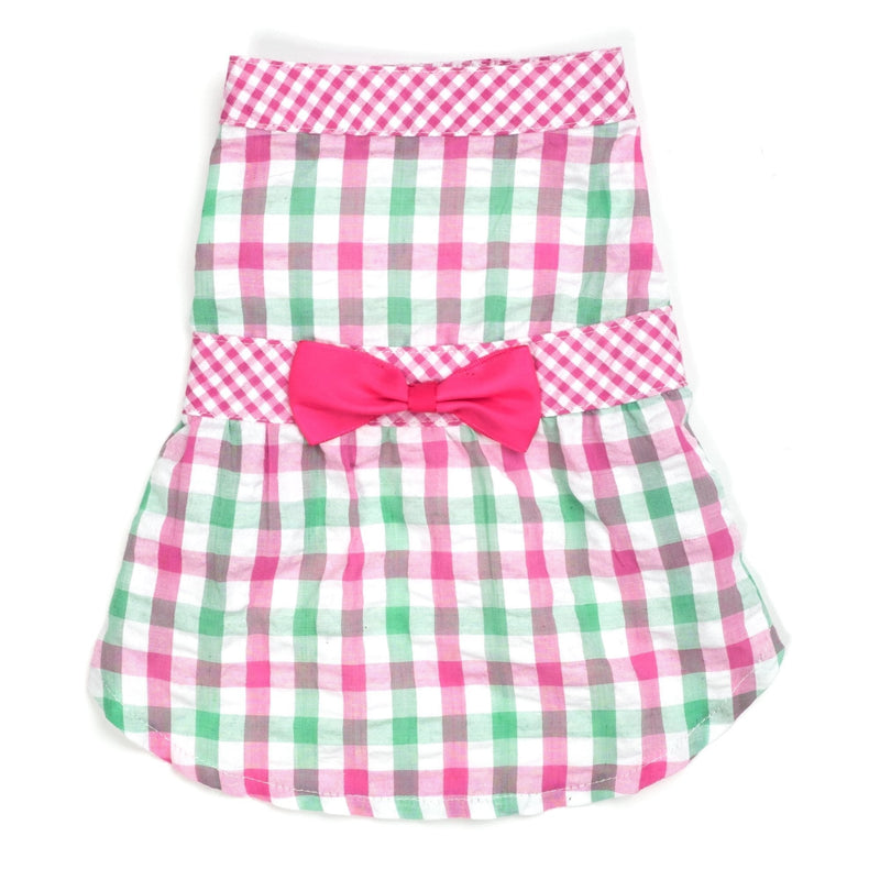 [Australia] - The Worhty Dog Pink Check Plaid Pattern Fabulously Stylish Bow Attached Skirt Dress for Dog, Casual Dog Outfit - Fits Small, Medium and Large Dogs, Pink Color 
