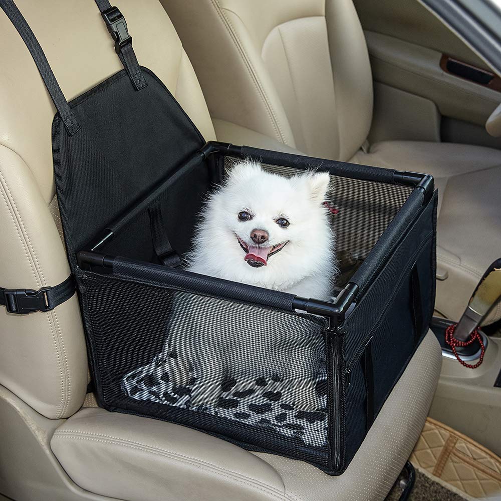GENORTH Dog Car Seat Pet Seats for Cars Vehicles Upgrade Deluxe Washable Portable Pet Car Booster Seat Travel Carrier Cage with Clip-On Safety Leash and Blanket,Perfect for Small and Medium Pets Up to 11 lb Black - PawsPlanet Australia