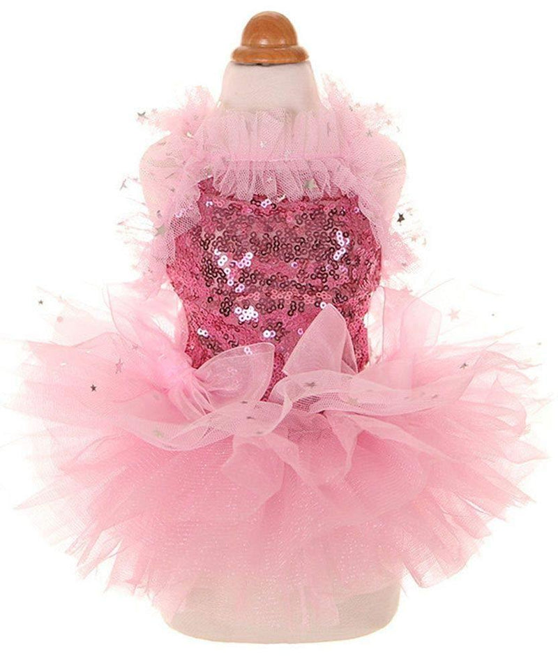 MaruPet Fashion Sweet Puppy Dog Bling Bling Printed Princess Skirt Pet Dog Lace Cake Camisole Tutu Dress M( Back:9.0" Chest:14.5") A-Pink - PawsPlanet Australia