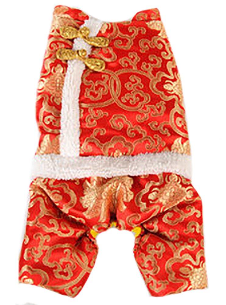 [Australia] - MaruPet Hallowmas Christmas New Year Chinese Tang Four-Leg Jumpsuit Chinese Traditional Tang Costumes for Teddy, Pug, Chihuahua, Shih Tzu, Yorkshire Terriers, Papillon XL(Back:13.5", Chest:17.5"-20.0") Red 