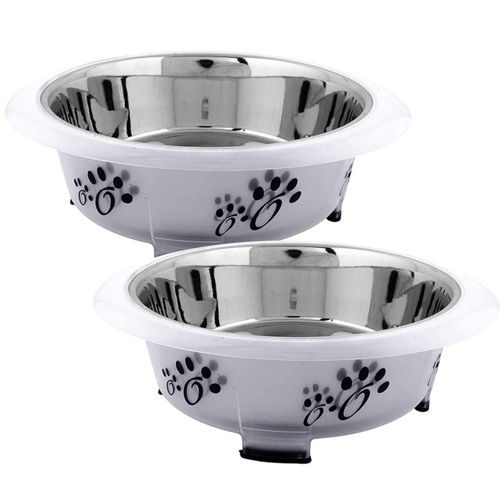 [Australia] - Iconic Pet Color Splash Designer Oval Fusion Bowl (Set of 2), Elevated Stainless Steel Pet Bowl, Anti-Skid Rubber Legs, Dog/Cat Food and Water Bowl Large Gray 
