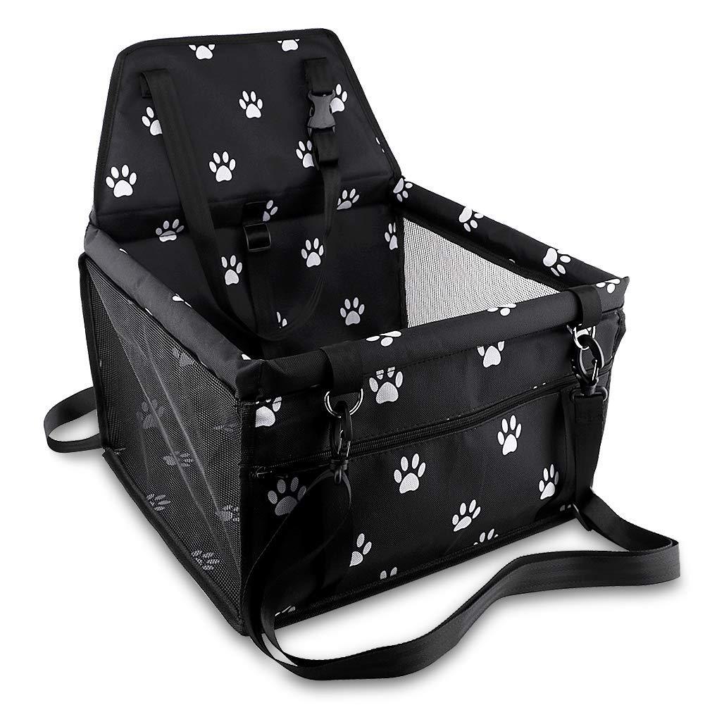 Pet Car Booster Seat for Dog Cat Portable and Breathable Bag with Seat Belt Dog Carrier Safety Stable for Travel Look Out,with Clip On Leash and Storage Pockage Black - PawsPlanet Australia