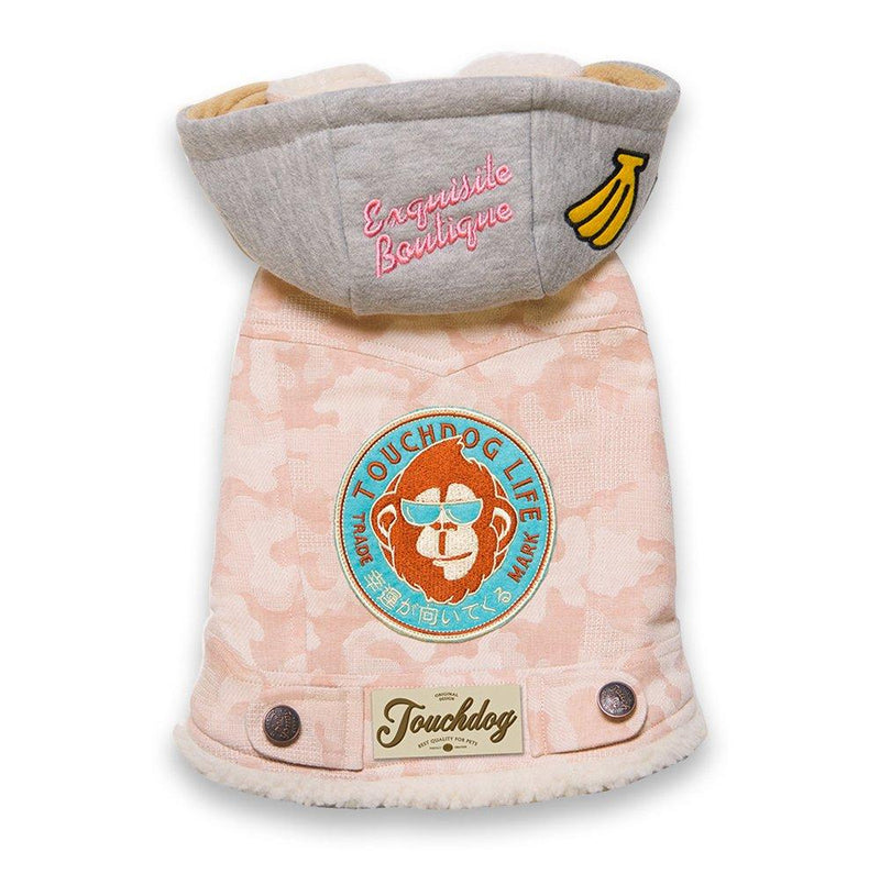 [Australia] - TouchdogOutlaw Designer Embellished Retro-Denim Pet Dog Hooded Jacket Coat Pink Large 