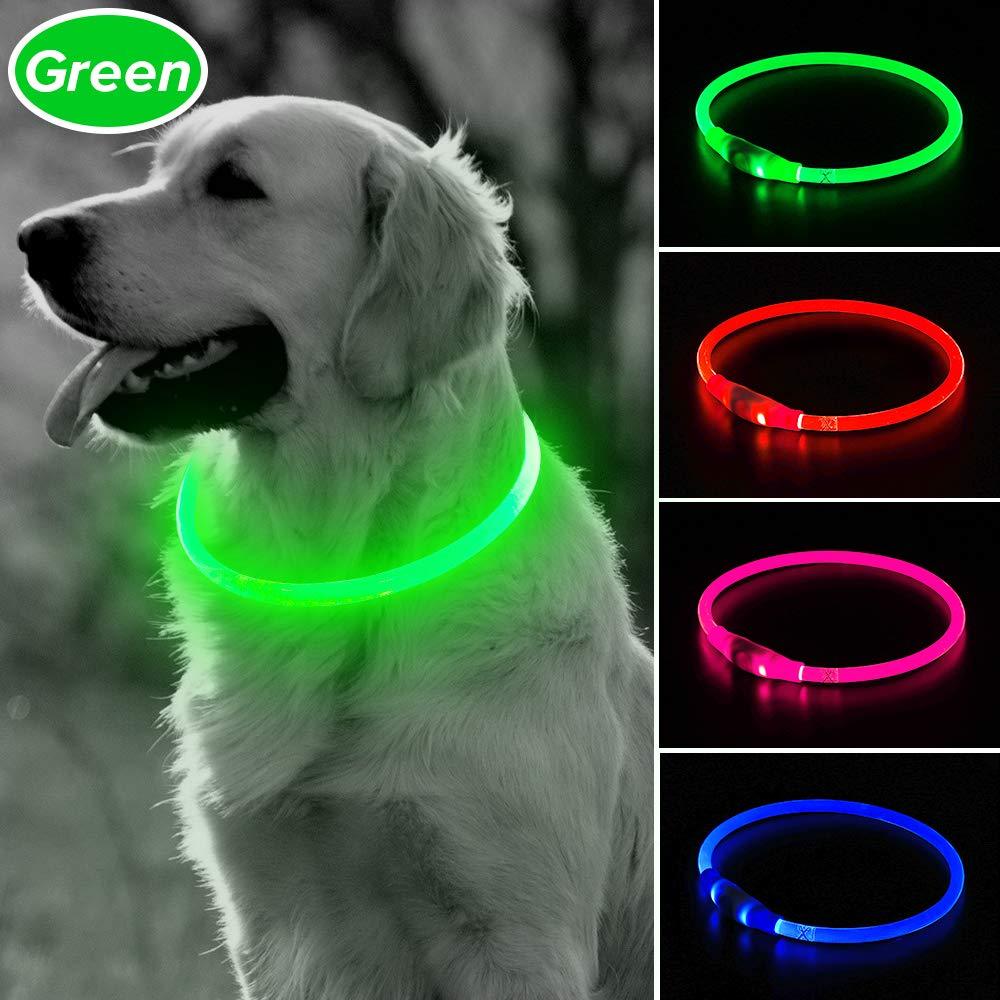 [Australia] - BSEEN LED Dog Collar, USB Rechargeable Glowing Pet Collar, TPU Cuttable Dog Safety Lights for Small Medium Large Dogs Green 