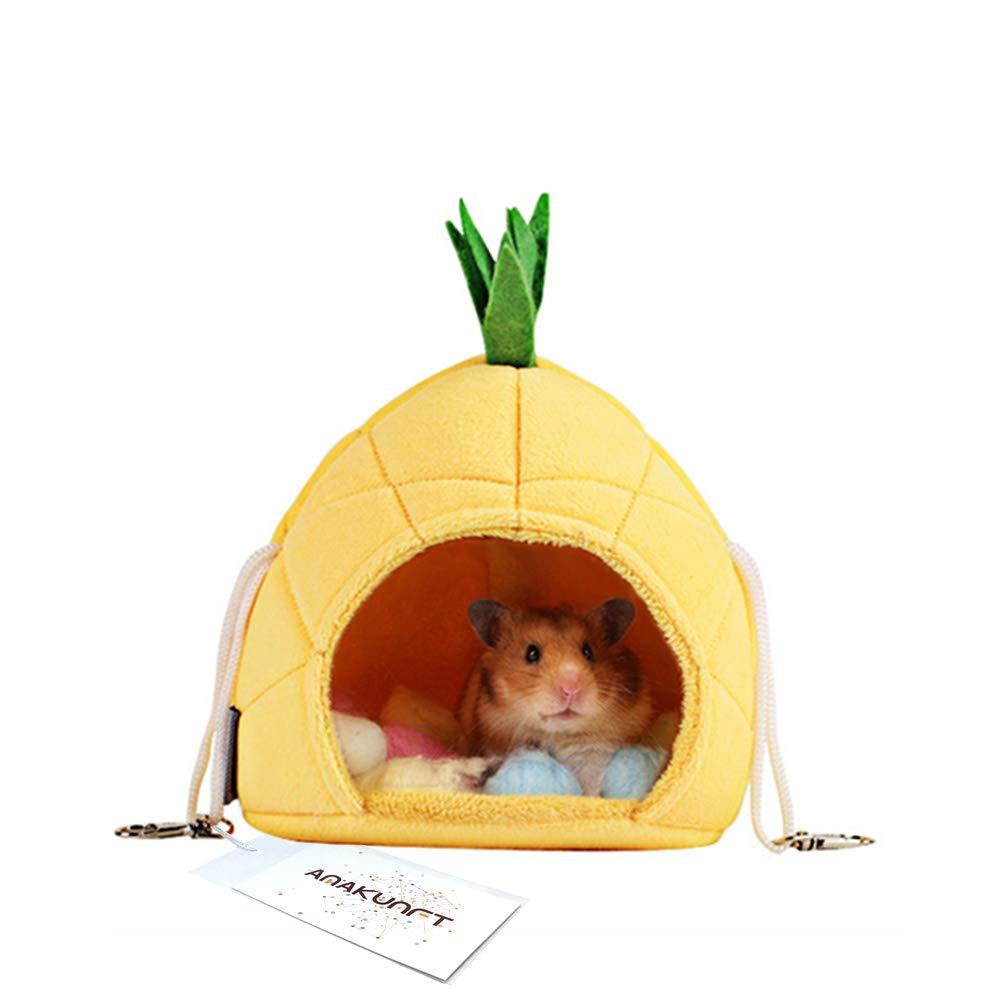 Hamster Bed, Sugar Glider Cage Accessories Hammock, Hamster House Toys for Small Animal Sugar Glider Squirrel Hamster Rat Playing Sleeping (Pineapple) - PawsPlanet Australia
