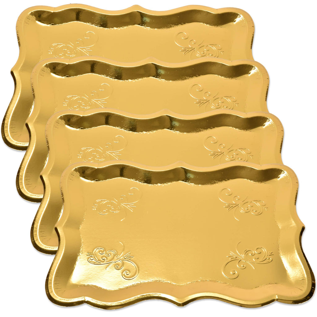 10 Gold Rectangle Trays for Dessert Table Serving Parties 9" x 13" Heavy Duty Disposable Paper Cardboard in Elegant Shape for Platters, Cupcake, Birthday Parties, Dessert, Weddings and More Food Safe - PawsPlanet Australia