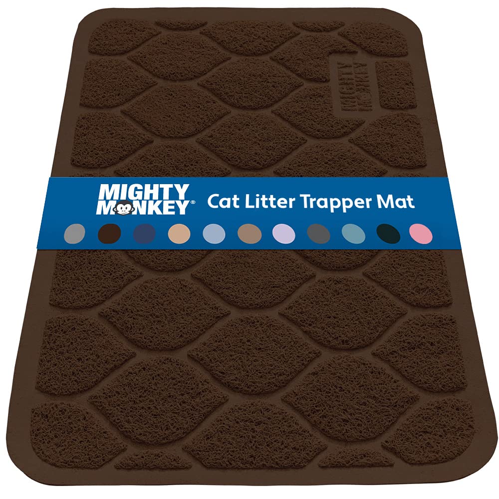 MIGHTY MONKEY Easy to Clean Cat Litter Trapping Mat, Best Scatter Control, Soft on Kitty Cats Paws, Goes Under Litter Box Mat, Keep Floors Clean, Durable Backing to Prevent Moving, Mesh Design 24x17 Inch (Pack of 1) Chocolate - PawsPlanet Australia