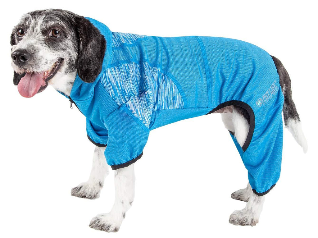 Pet Life Active 'Pawsterity' Heathered Performance 4-Way Stretch Two-Toned Full Bodied Hoodie X-Large Blue - PawsPlanet Australia