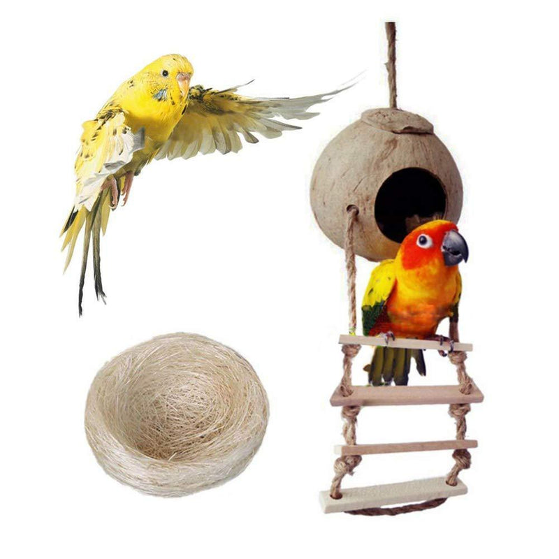 [Australia] - Bird Nest for Parakeets Naturals Coco Parrot Breeding Box Lovebird House Cage Play Hanging Toy with Ladder for Budgies Parakeet Cockatiels Conure Canary Finch Pigeon 