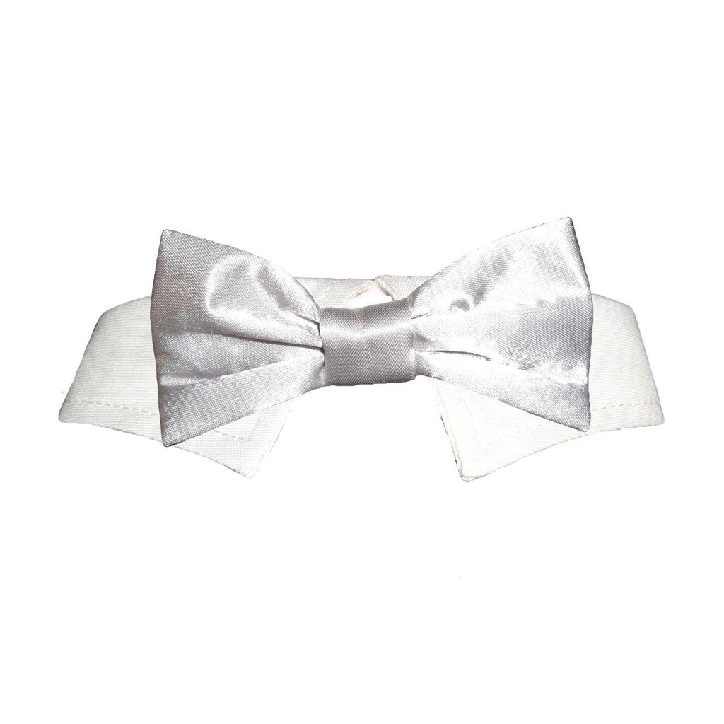 [Australia] - Pooch Outfitters Dog Tie and Bow Tie Collection | Extensive Selection for Any Style, Mood, Occasion, and Holiday | Small, Medium, Large Dogs XXL Silver Satin Bow Tie 