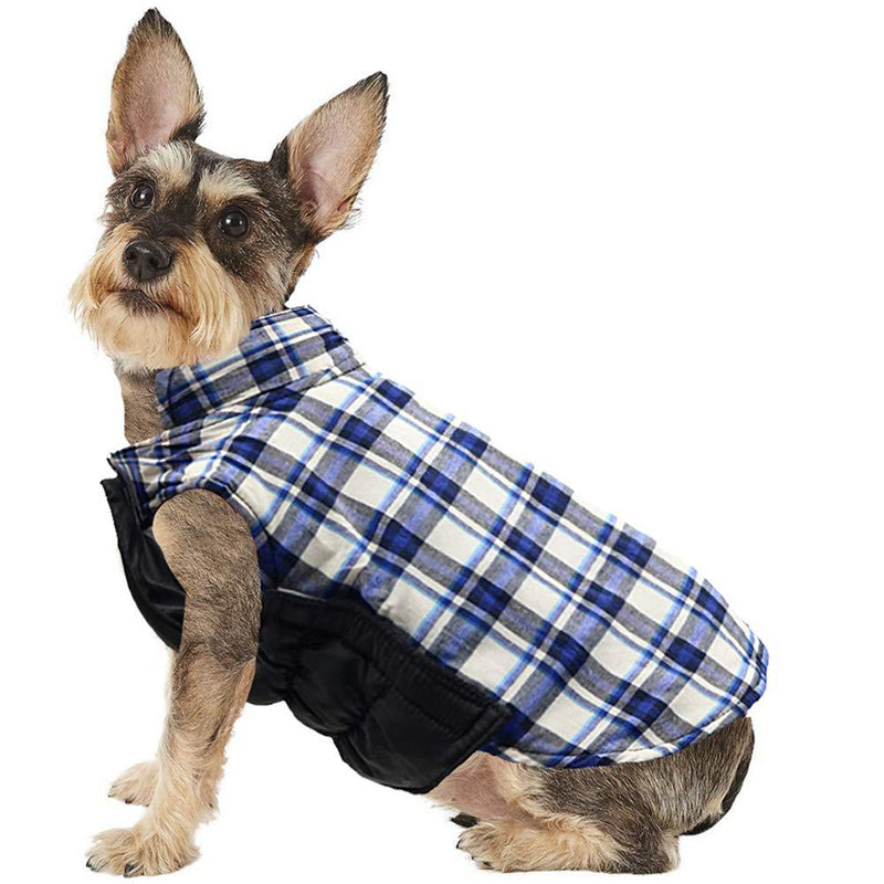DroolingDog Dog Plaid Coat Warm Clothes Cold Weather Coats for Small Dogs Medium (Neck: 17.3'' Chest: 20.4'') Blue Mixed - PawsPlanet Australia