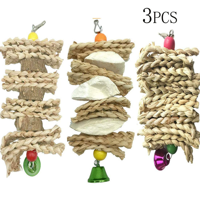[Australia] - Parrot Toys Chewing Bird Toy Cuttle Bone Beak Grinding Cage Hanging Bell Toys for African Greys Amazon Conure Eclectus Budgies Parakeet Cockatiel Hamster Chinchilla Rabbit, 3 Pack 