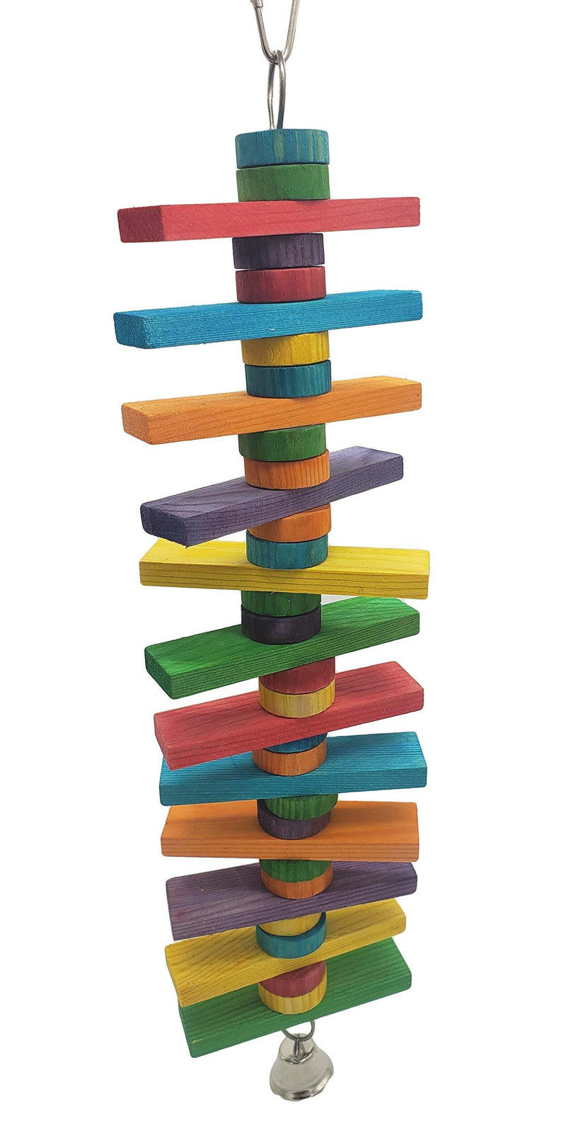 [Australia] - Tropical Chickens Wooden Bird Chew Toy, 14 Inches Colorful Hanging Wood Chew Blocks, Natural Wood Blocks with Bird Safe Bell, Great for Parrots, Macaws, African Greys and Conures 