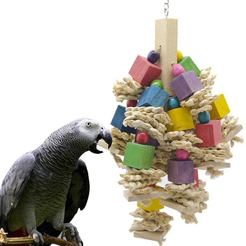 [Australia] - SHANTU Parrot Bird Chewing Toy - Natural Wooden Parrot Blocks Knots Tearing Toy for African Grey, Macaws Cockatoos, and a Variety of Amazon Parrots 