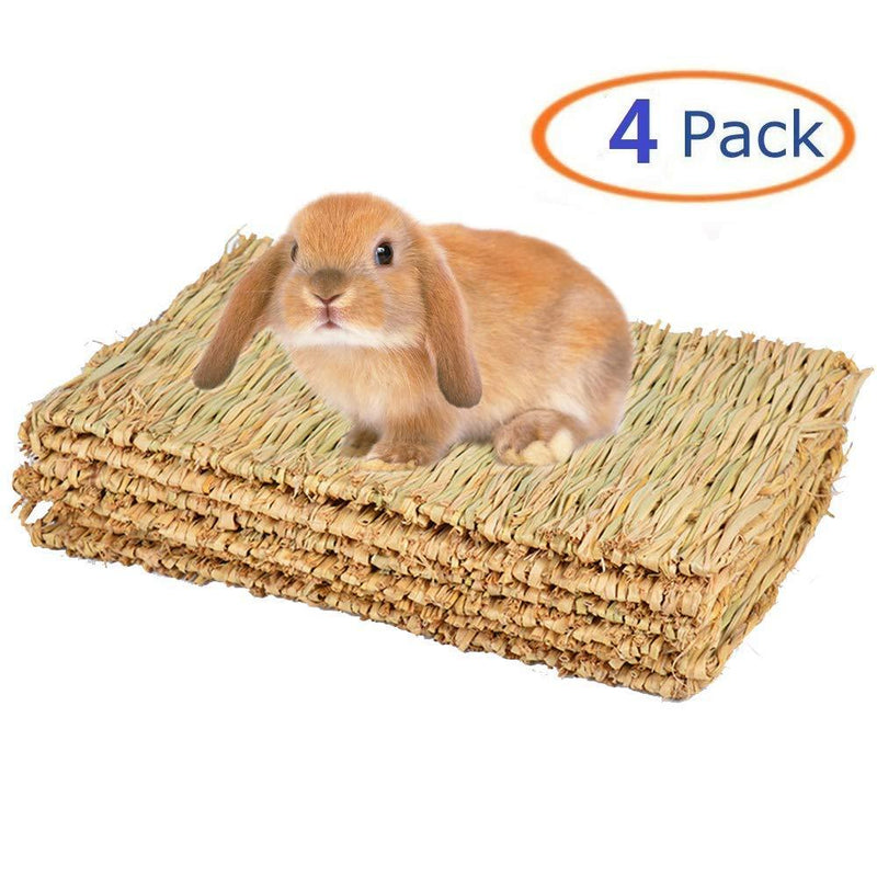 [Australia] - Grass Mat for Rabbit Bunny Chew Toys Woven Bed Mat for Guinea Pig Chinchilla Squirrel Hamster Cat Dog and Small Animal 4PCS 