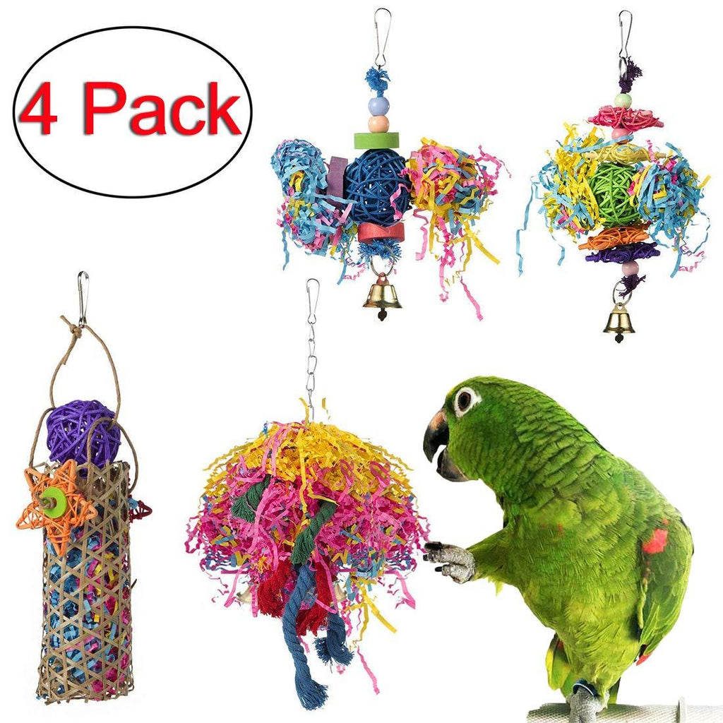 [Australia] - Bird Toys for Parrots Bird Chewing Toys Parrot Cage Shredder Toy Foraging Hanging Toy with Bells for Small Parakeets, Cockatiels, Conures, Finches, Budgie, Parrots, Love Birds 4PCS Bird Toys 