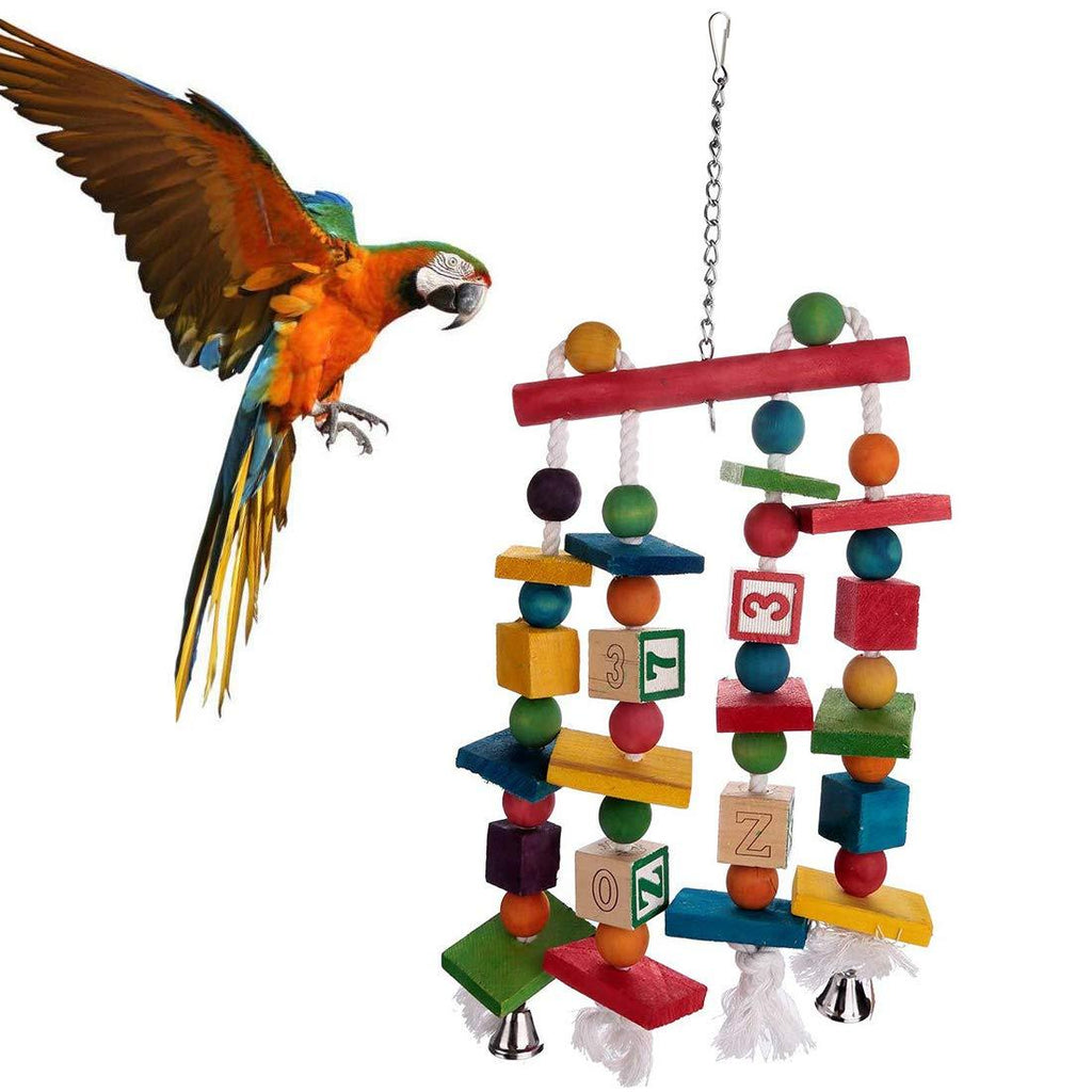 [Australia] - Coppthinktu Parrot Toys, Parrot Toys for Large Birds, Knots Block Parrot Chew Toys with Number Wooden Blocks and Bells for Small Medium Large Parrots and Birds Like Amazon, African Grey and Cockatoos edible color 