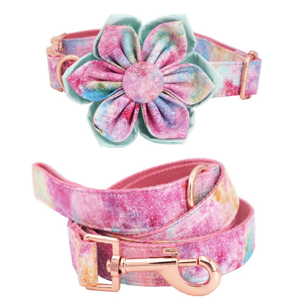 [Australia] - Free Sunday Cute Dog Collar, Girl Dog Collar with Purple Watercolor Design Adjustable with Rose Gold Slide Release Buckle, New Puppy Gifts L 