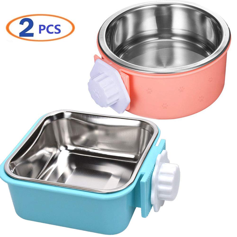 [Australia] - Hamiledyi Crate Dog Bowl,Removable Stainless Steel Pet Cage Bowl Food Water Feeder Bows Coop Cup with Bolt Holder for Cat,Puppy,Rabbite Birds and Other Small Pets(2 Pack) 