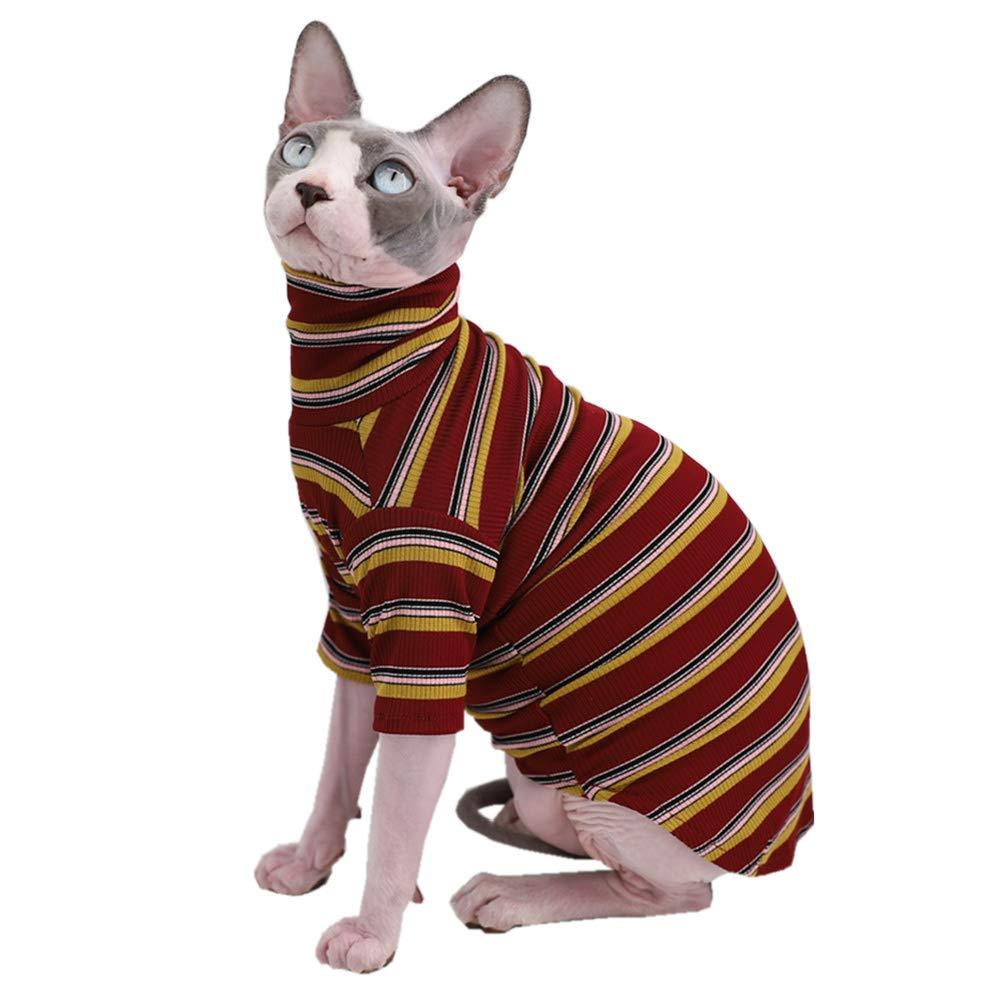 Vintage Stripes Sphynx Hairless Cat Cute Breathable Summer Cotton T-Shirts Pet Clothes,Round Collar Vest Kitten Shirts Sleeveless, Cats & Small Dogs Apparel XL (9-12.1 lbs) Vintage Wine - PawsPlanet Australia