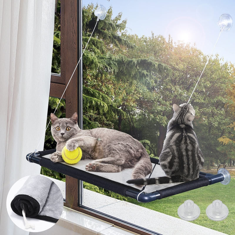 MQ Cat Window Perch Bed, Cat Window Hammock Seat with Fannel Blanket 2Pcs Extra 2021 Latest Screw Suction Cups Shelf All -Around 360°Sunbath Space Save Design Holds Up to 50lbs for Large Small Cat - PawsPlanet Australia