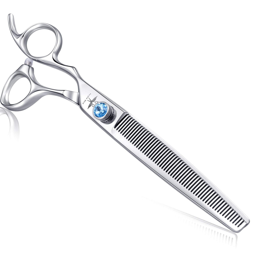 8 Inch Left Handed Dog Grooming Scissors Professional Straight, Downward Curved Pet Cutting, Thinning Texturizing, Chunker Shears Safety Trimming Shearing for Dogs Cats Japanese Stainless Steel Silver 7.5 Inch Left Handed Thinning - PawsPlanet Australia