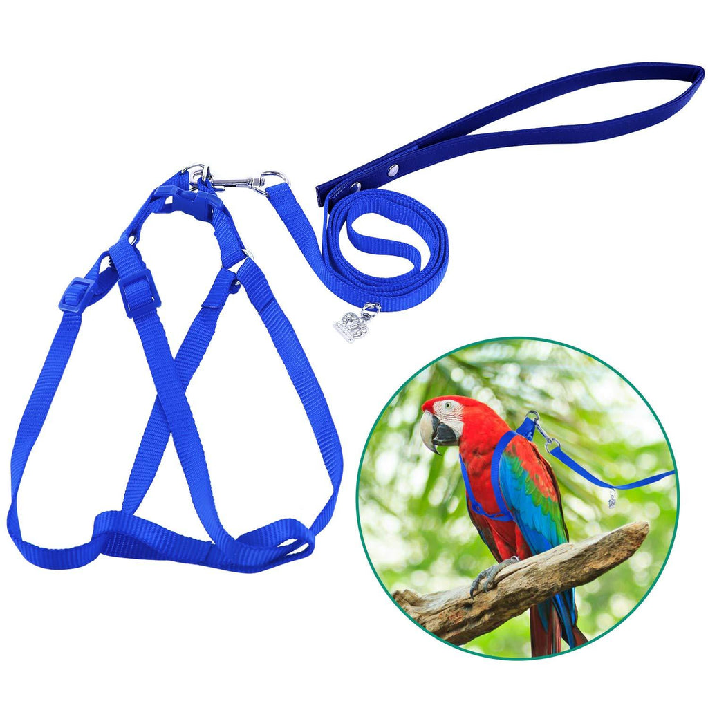 Preferhouse Bird Harness and Leash Kit Adjustable Anti-Bite, Fit for Large Birds, Macaw, Cockatoo, African Grey, and Reptiles, Lizards Blue - PawsPlanet Australia