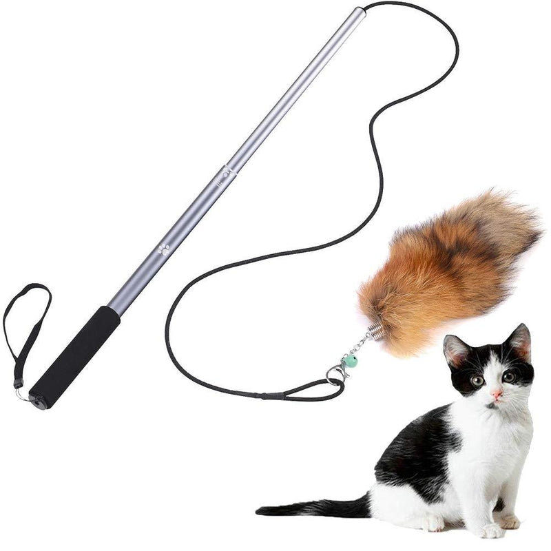 [Australia] - GoodsBeauty Interactive Cat Toy - Extendable Teaser Pole with Detachable Downy Toy for Cats Kitten Indoor Outdoor Entertainment, Train and Exercise silver 